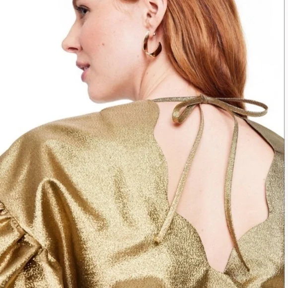 Radiant Gold Puff Sleeve Midi Dress - Picture 3 of 4